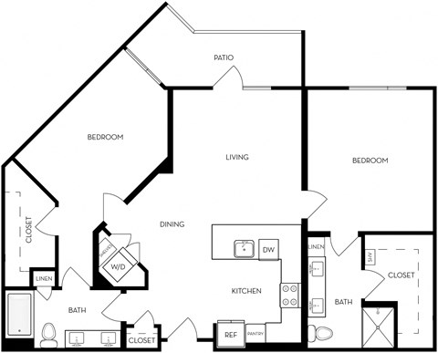 Floor plan for 2 beds, 2 baths, 1187 sqft